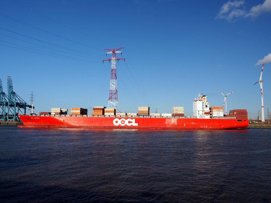 Photograph of the Container Ship: OOCL MONTREAL        (IMO: 9253739). Documented in UK and Regional Shipping Movements.